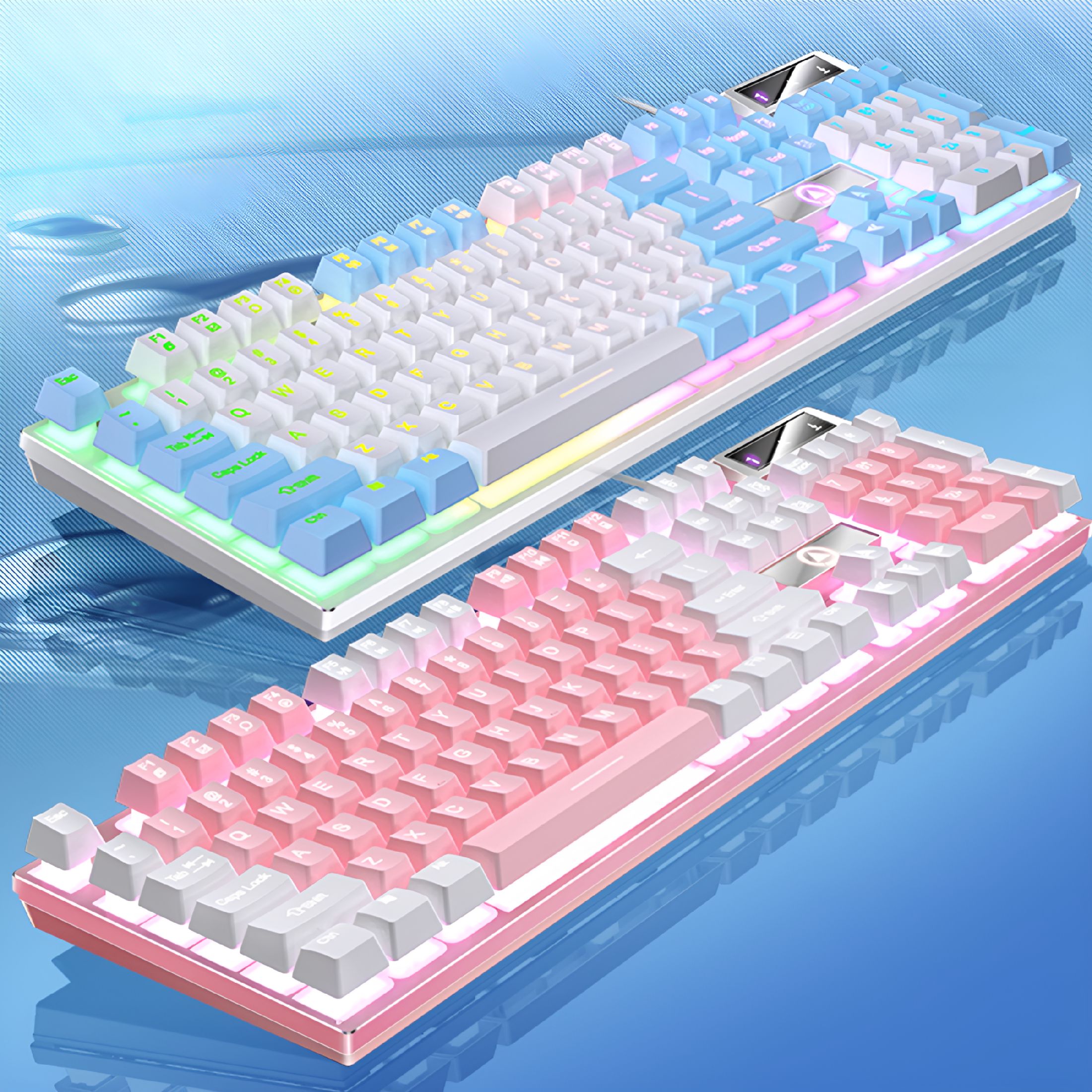 GJX 2026 New Wired Gaming Keyboard Full Size Keyboards Computer 104 Private Model Usb Pink Abs Office for Gaming,Office,Home Use,Work,Study
