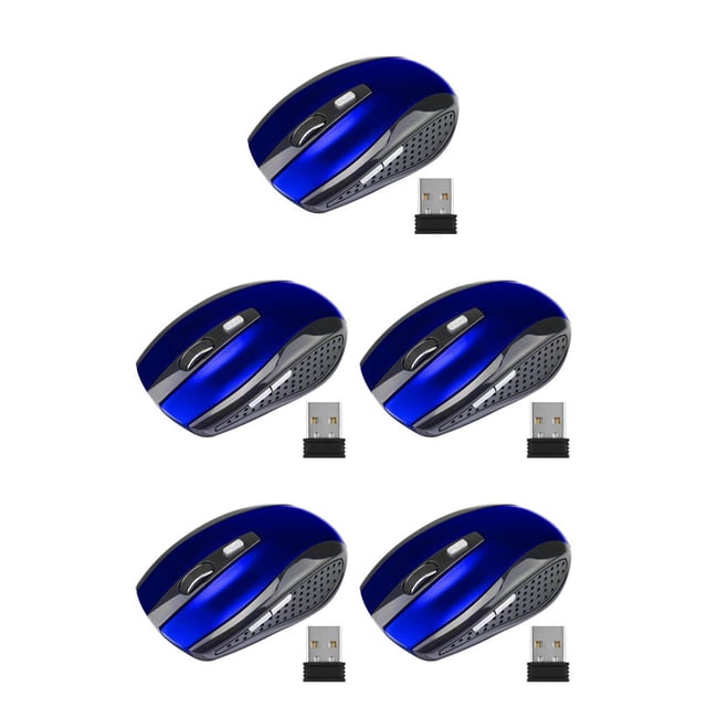 jesticaly Computer 2.4Ghz Wireless Optical Mouse Quick Speed Low Latency 6 Buttons Plastic Gaming Mice Desktop PC Portable Blue 5Set