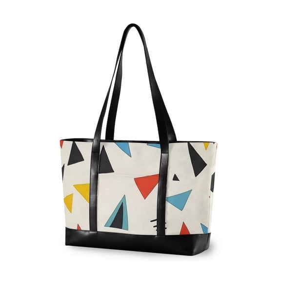 FORMRS Canvas Laptop Tote Bag for Women with 15.6" Computer Compartments Shoulder Handbag, Beige Triangles