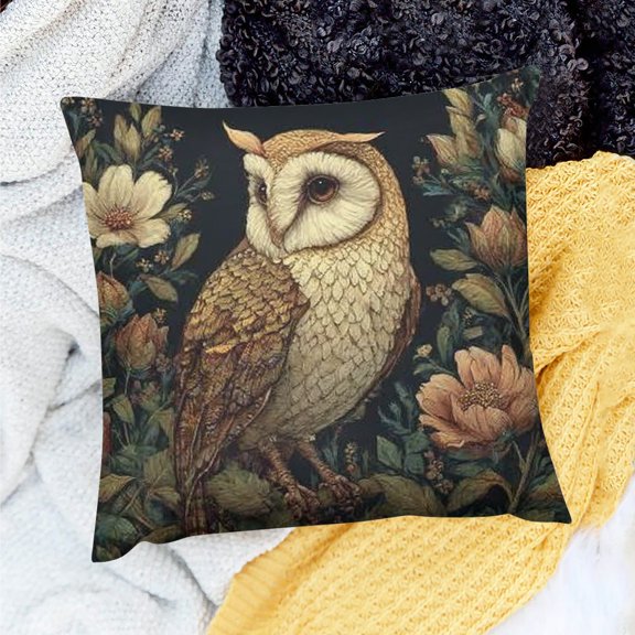Creowell Abstract Vintage Floral Velvet Owl Design Throw Pillow Cover Home Decor Art Nouveau Pillowcase Cushion Cover for Bed Sofa Living Room Square Pillow Case 18x18in