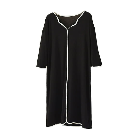 Satin Nightgowns for Women Womens V Neck Nightgown Short Sleepshirt Short Sleeve Nightshirt Solid Soft Pajama Dress Pajamas Mid-Calf Loungewear Dress Black XL