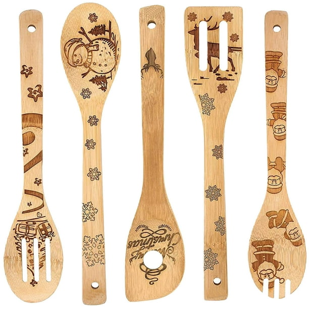 Fiudx Liquidación De Ahorros De Verano Vajilla Juego De Cucharas De Madera 5 Vajillas, Juego De Cucharas De Madera Con 5 Vajillas