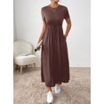 thumbnail image 3 of Vestido Casual Mujer Cuello Redondo Manga Corta Con Lazo En Cintura Color, 3 of 30