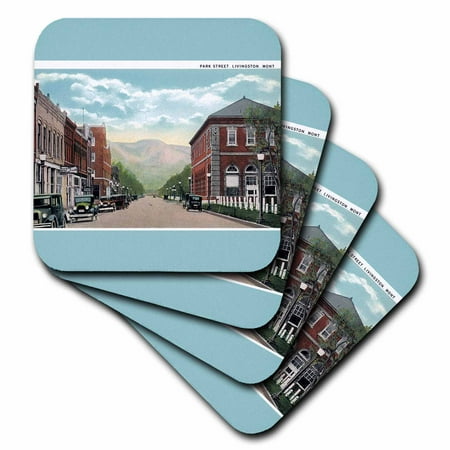 Casters Antique - 3dRose Park Street Livingston Montana Street Scene with Antique Cars, Soft Coasters, set of 4