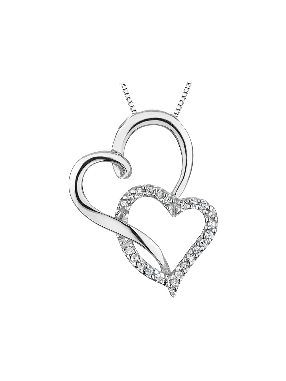.925 Sterling Silver Double Heart Charm Pendant