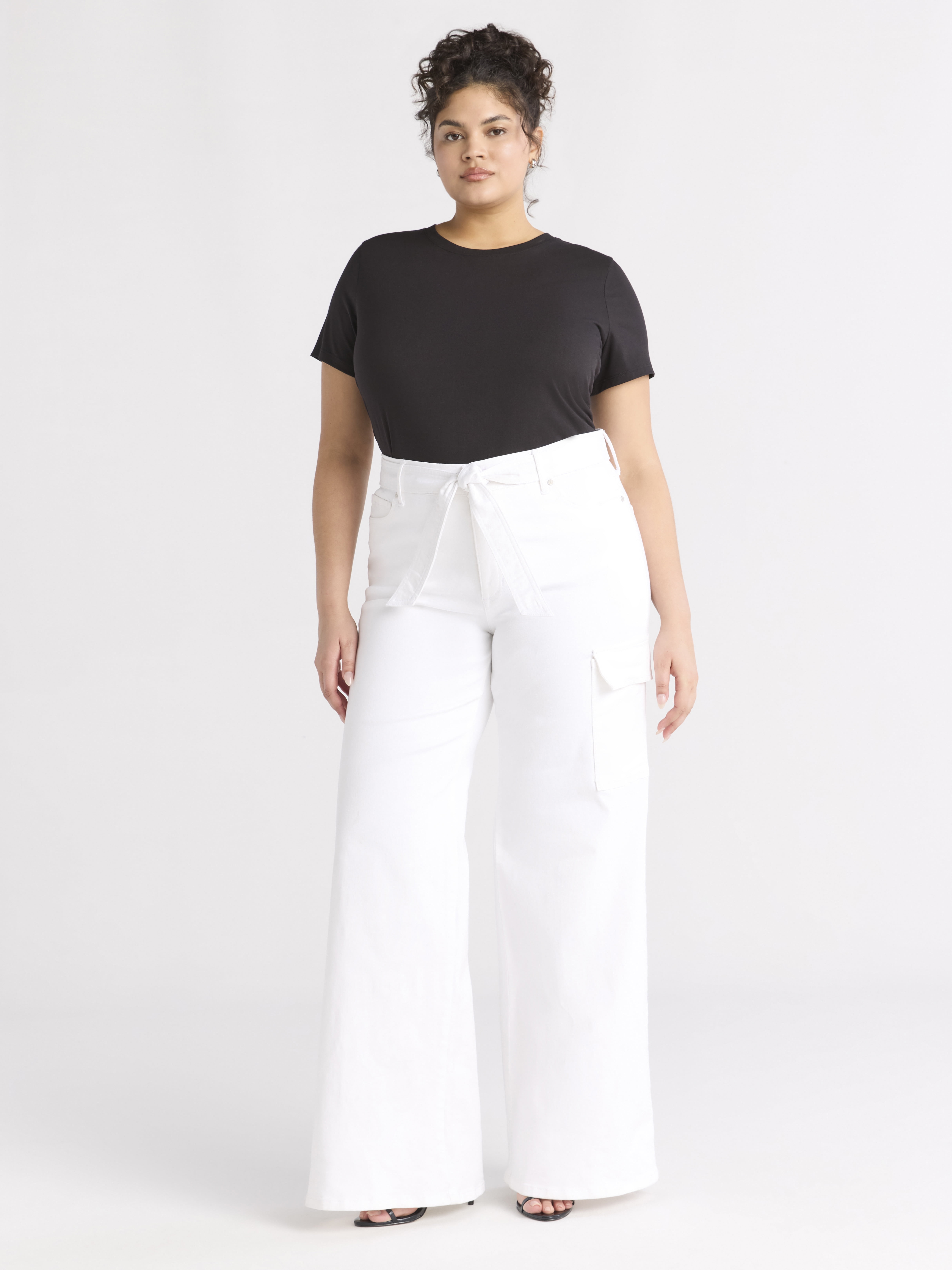 Sofia by Sofia Vergara Women's and Women's Plus Margot Wide Leg High Rise Cargo Jeans with Belt, Sizes 0-28W