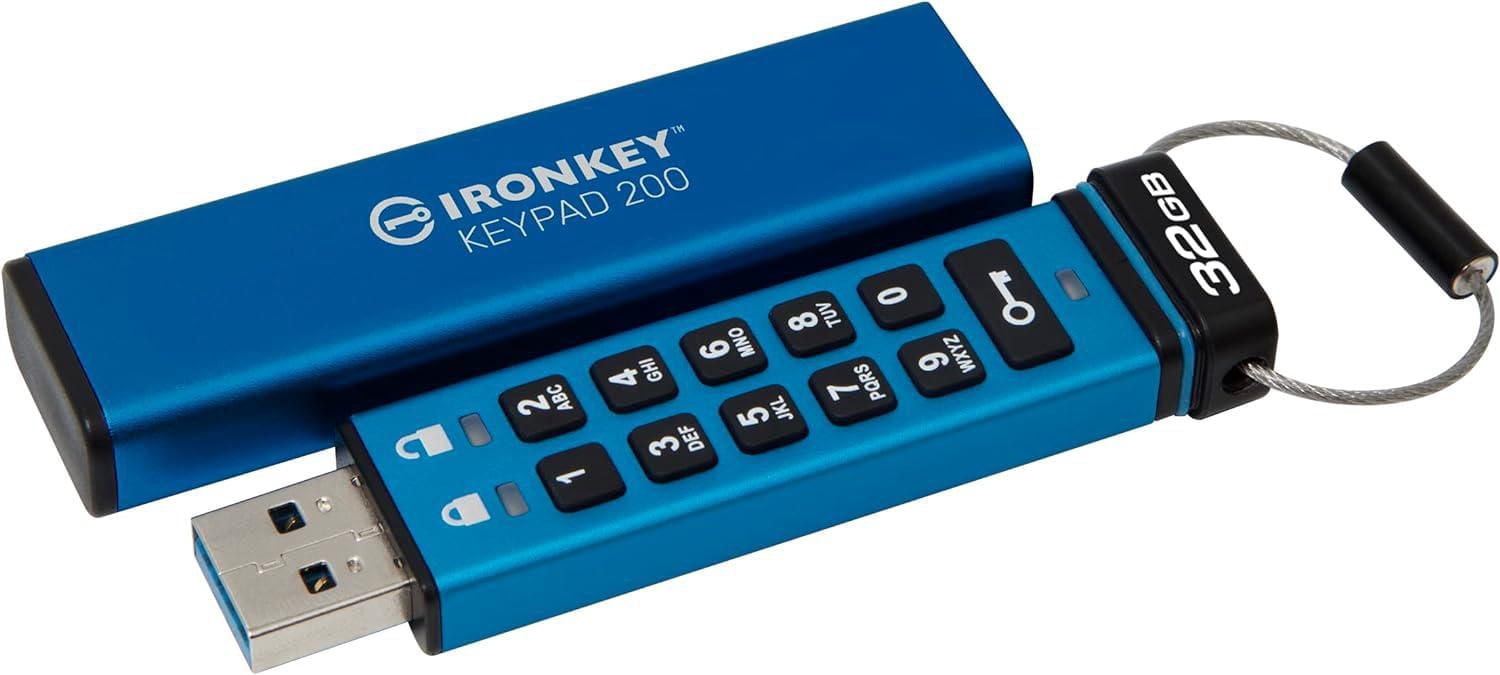 Kingston Ironkey Keypad 200 32GB Encrypted USB | Alphanumeric Keypad | Multi-Pin Access | XTS-AES 256-bit | FIPS 140-3 Level 3 Certified | Brute Force & BadUSB Protection | IKKP200/32GB