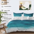 thumbnail image 3 of Turquoise Gradient Bedding Duvet Cover Set Full Size 4 Pieces Abstract Ocean Wave Soft Twill Plush Quilt Cover, Include 1 Duvet Cover 1 Flat Sheet And 2 Pillow, 3 of 7