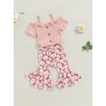 thumbnail image 3 of Bagilaanoe 2pcs Toddler Baby Girl Pants Set Short Sleeve T-shirt Tops + Flower Flare Trousers 12M 18M 24M 3T 4T 5T Kids Summer Casual Clothes, 3 of 8