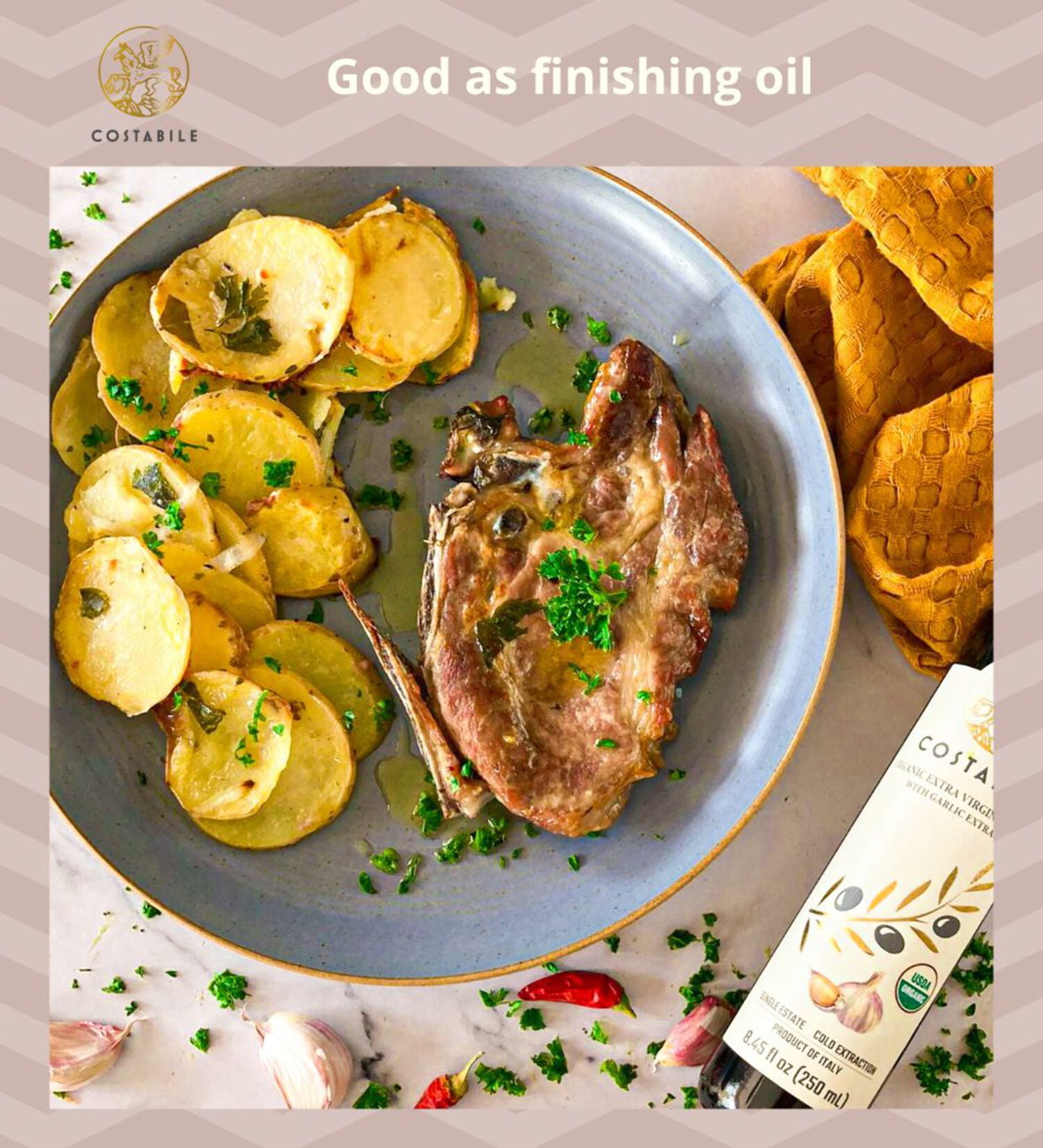 Costabile Garlic Infused Extra Virgin Olive Oil, Cold-Pressed from Italy, 16.9 fl oz
