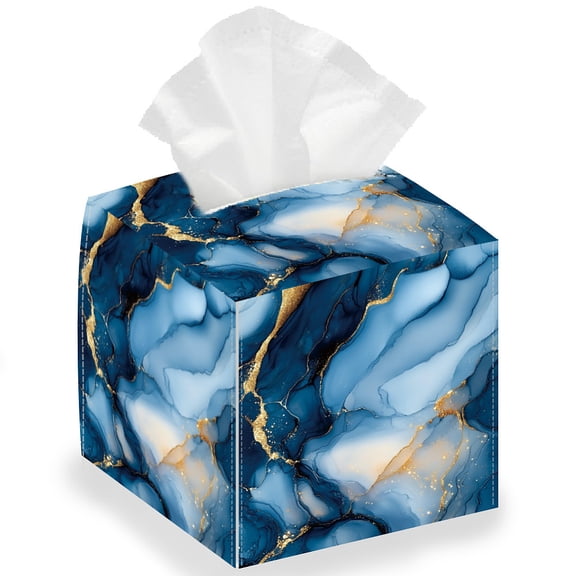 Blue Marble Tissue Box Holder Square Tissue Box Cover Foldable Tissue Storage Box Waterproof Paper Towel Case Container Organizer Tissue