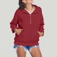 thumbnail image 2 of Women's Casual Half Zip Hoodie Stand Collar Loose Fit Solid Color Pullover Sweatshirt Comfortable Warm Winter Top, 2 of 2