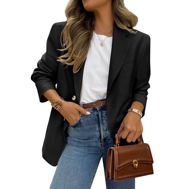 Blazer PRETTYGARDEN 2025 para mujer, casual, de negocios, color negro XL
