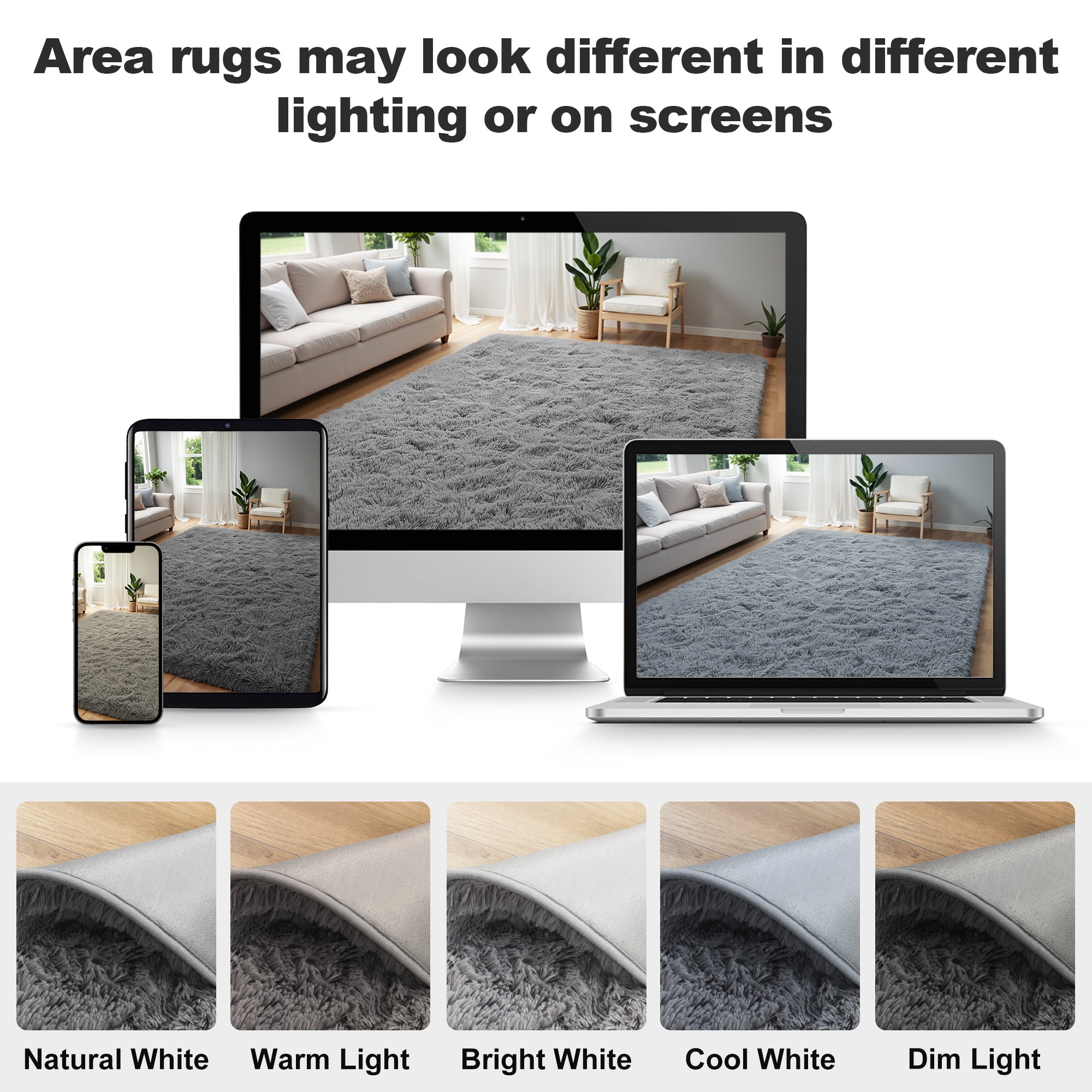 Lalado 8ft x 10ft Area Rug, Soft Fluffy Indoor Shag Area Rugs for Living Room Bedroom Decor Carpet, Light Gray