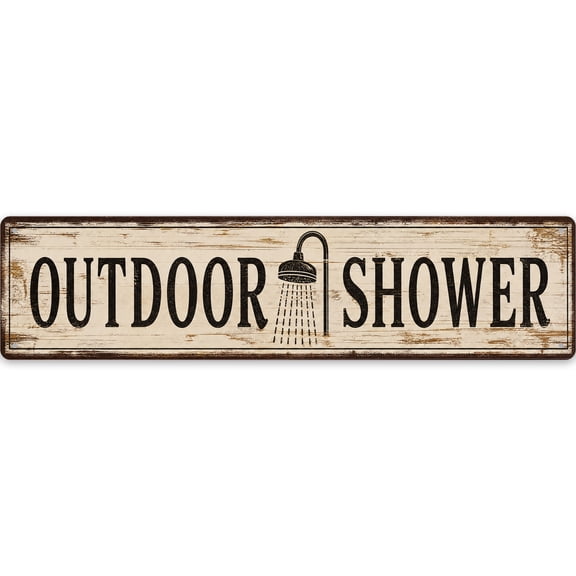 Vintage Outdoor Shower Metal Wall Decor Sign, 16x4 Inch