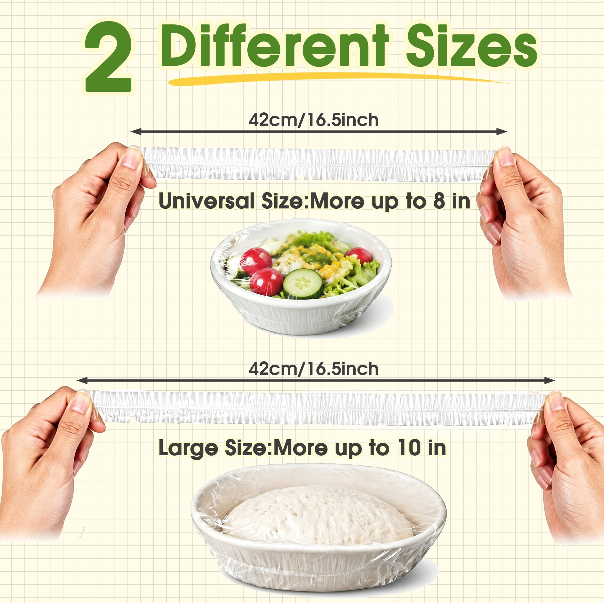 300 Pcs Stretch Bowl Covers, 2 Sizes Disposable Plastic Bowl Covers, Elastic Food Storage Covers, Plastic Bowl Lids for Leftovers, Fruit, Salad, Kitchen, Refrigerator, Outdoor Picnic
