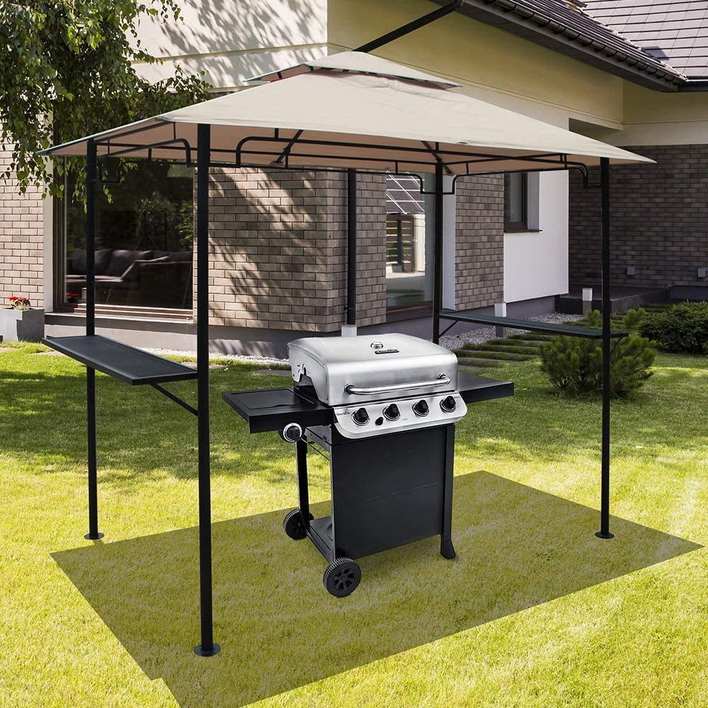 COBANA Grill Gazebo 8'by 5'Outdoor Patio Backyard BBQ Grill Shelter Double Tiered Soft Canopy with Steel Frame and Counters, Beige - Walmart.com
