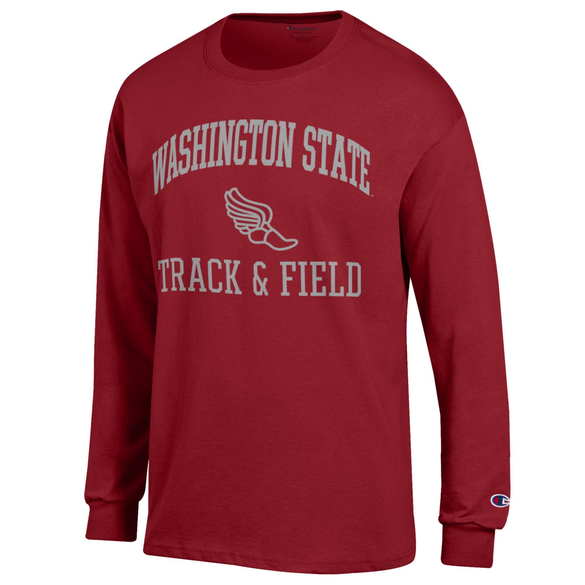 Men's Champion  Crimson Washington State Cougars Track & Field Icon Long Sleeve T-Shirt