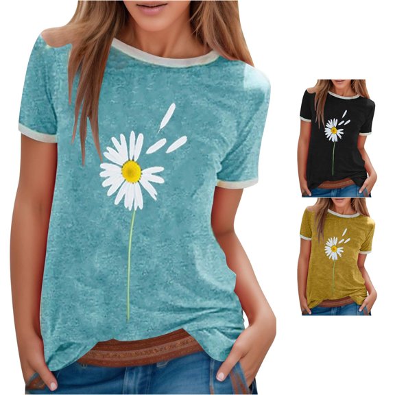 HCYSFG Womens Color Block Print T Shirts Crewneck Short Sleeve Patchwork Design Casual Tees Loose Fit Classic Everyday Summer Tops