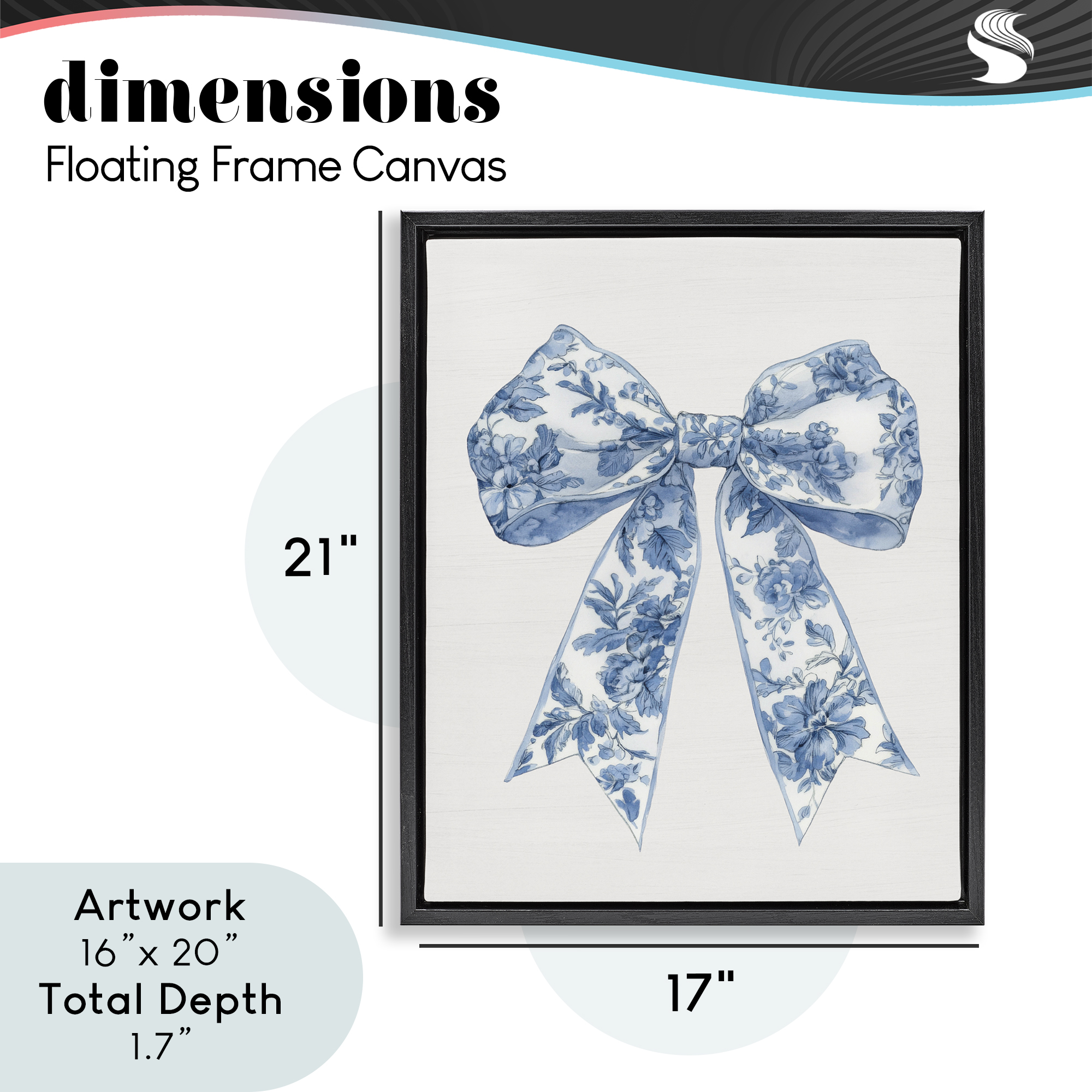 Soft Delicate Toile Bow Black Framed Floater Canvas Wall Art, design by Lettered and Lined