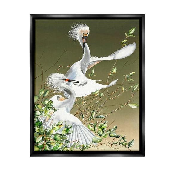 Stupell Industries Egrets Flapping Wings Animals & Insects Painting Black Floater Framed Canvas Art Print Wall Art, 17 x 21