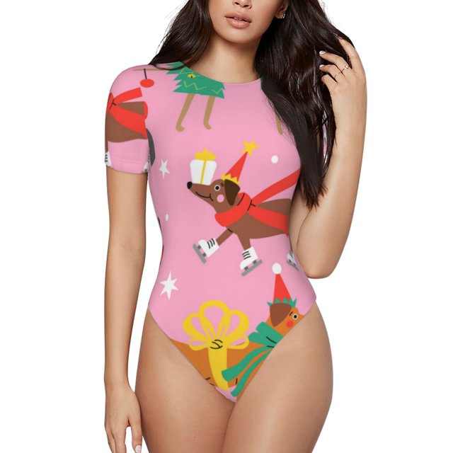 Saiise Différents Chiens Motif de Noël Grenouillère à Manches Courtes Col Rond Pyjama Extensible avec Fermeture à Pression-TTG
