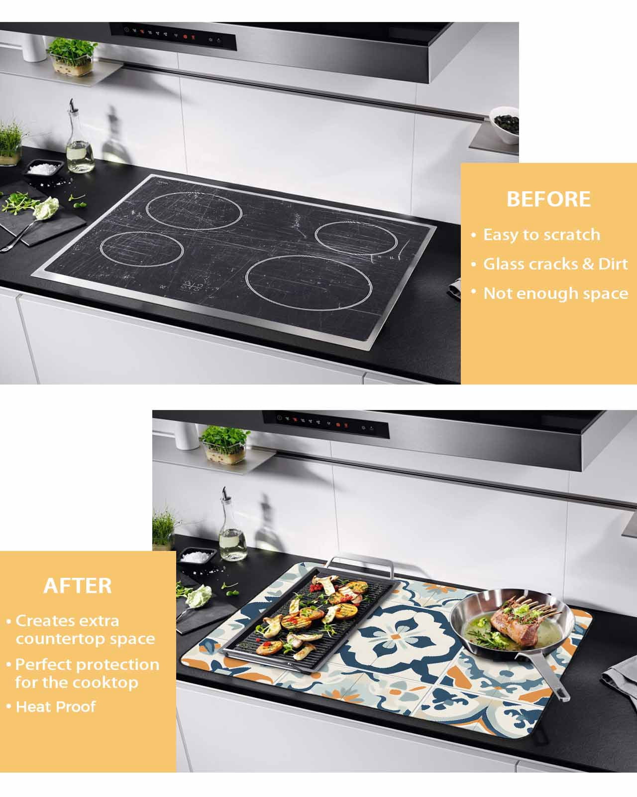 nqOlkjepod Large Induction Cooktop Protector Mat 24"x21", Ethnic Plaid Stove Top Covers for Electric Stove, Modern Rustic Abstract Geometric Art Stove Burner Cover Mats, Glass Top Stove Cover