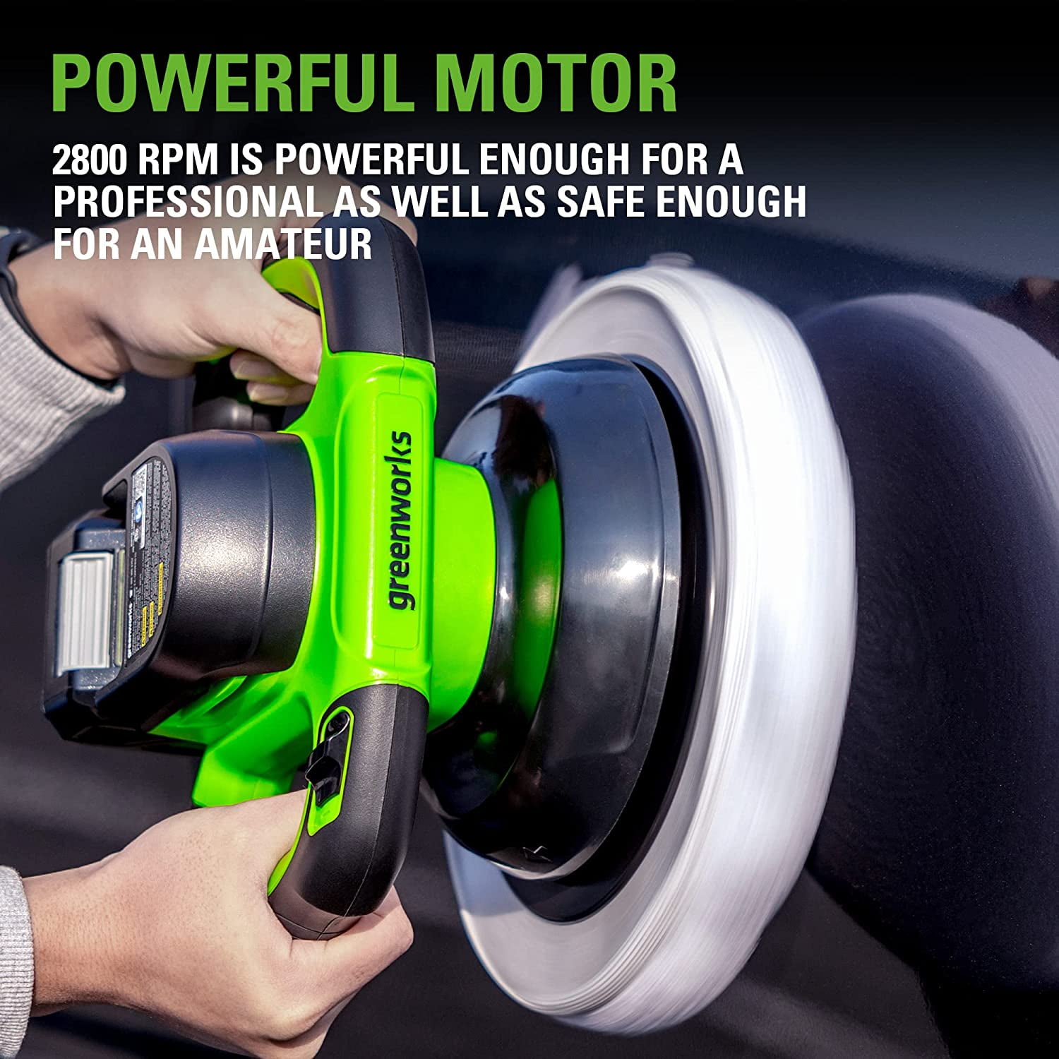 Greenworks 24V 10" Cordless 2800 RPM Buffer & Polisher, 2.0Ah Battery & Charger