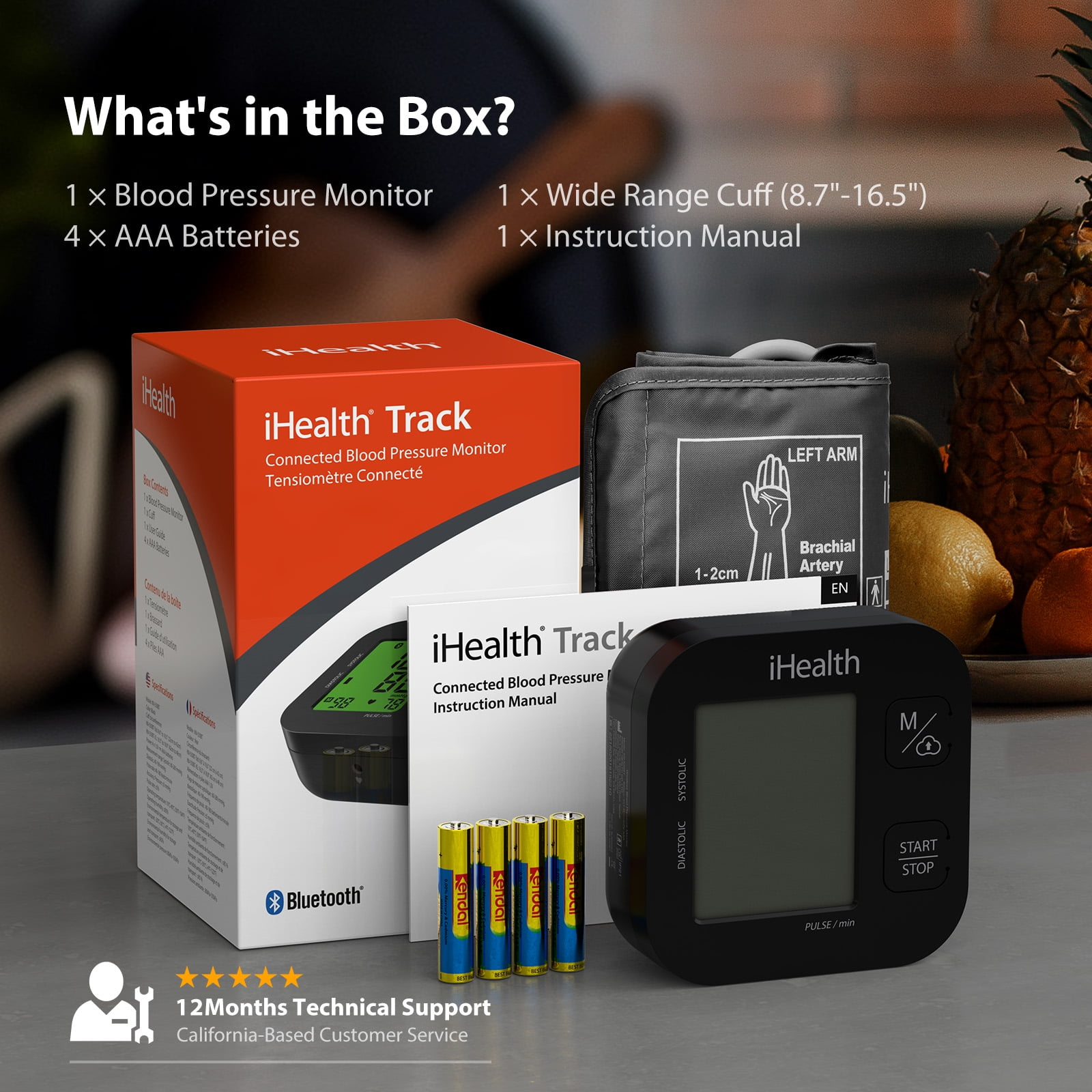 iHealth Track Plus Bluetooth Upper Arm Blood Pressure Monitor, Clinically Validated Automatic BP Machine with Wide-Range Cuff, Large Backlit Display, App Tracking