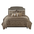 thumbnail image 5 of 6-Piece Brown & Gold Jacquard Quilt Set King/Cal King, Reversible Luxury Bedding with Throw Pillows, 5 of 13