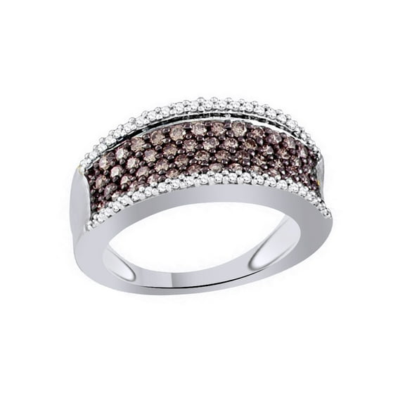 AFFY Brown & White Natural Diamond Fashion Band Ring In 10k White Gold (0.75 Cttw)