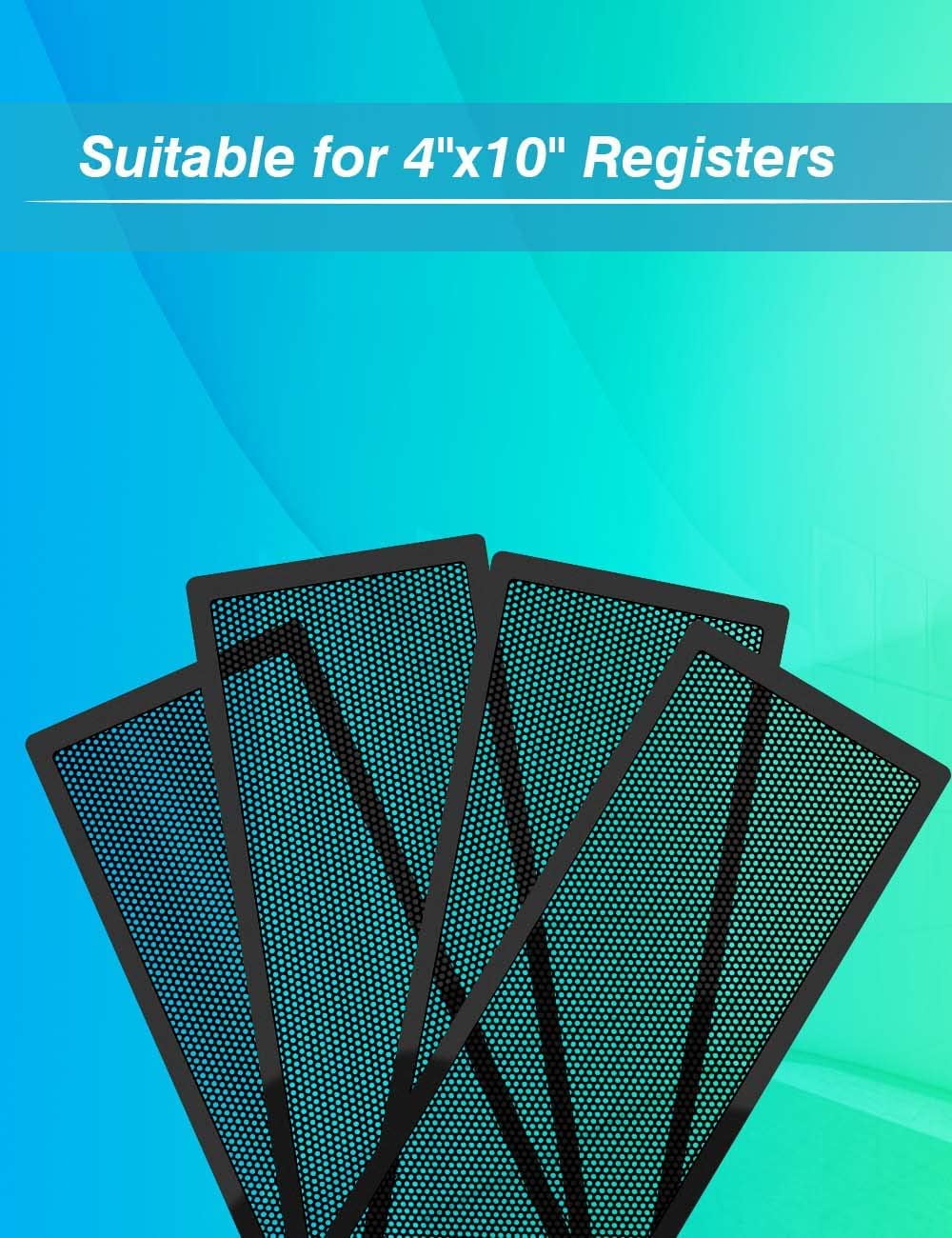 8 Pack Floor Register Screen Vent Mesh, 4"x10" Plastic Rectangle Air Vent Screen Cover Magnetic Vent Mesh Cover for Ceiling Wall Floor Catch Debris Hair Dust, Black