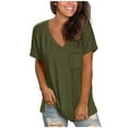 thumbnail image 2 of Wycnly Womens Blouses and Tops Dressy Breathable Comfy Loose Fit Workout Pullover Tee Shirt with Pocket 2024 Summer V-Neck Short Sleeve Solid Casual Blouses Army Green m, 2 of 4