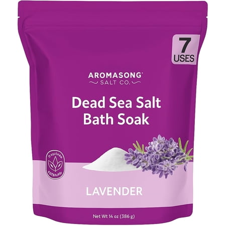 Aromasong Dead Sea Bath Salt with Natural Lavender, Mineral-Rich Spa Soak for Relaxation, Skin Detox & Tired Muscles, 14 oz