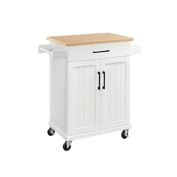 Carrito de Cocina Madera Carrito de Almacenamiento con Estante Ajustable Isla de Cocina con Clóset de Almacenamiento y Cajones para Comedor, Blanco