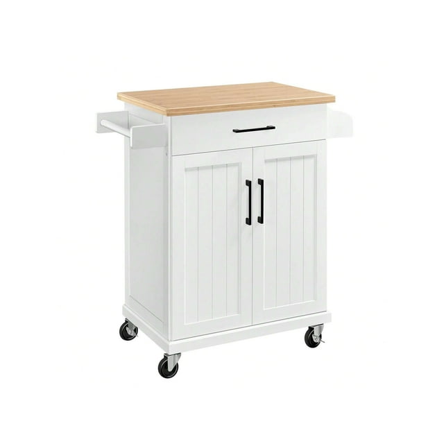 Carrito de Cocina Madera Carrito de Almacenamiento con Estante Ajustable Isla de Cocina con Clóset de Almacenamiento y Cajones para Comedor, Blanco