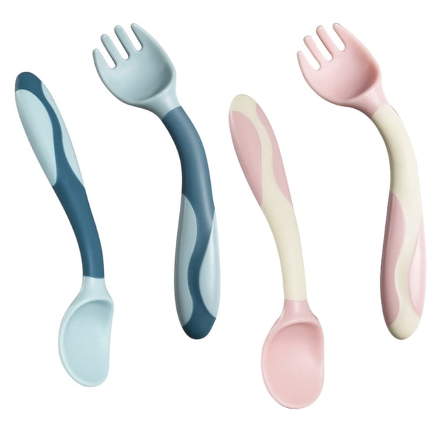 2 Sets Flexible Spoons and Forks Baby Training Utensils Self Feeding Cutlery