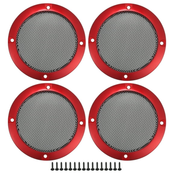 Unique Bargains 4 Pcs 3" Car Speaker Grills Cover Mesh Round Audio Subwoofer Protector with Mounting Screws Iron Red