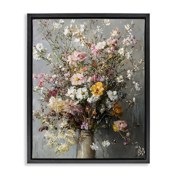 Stupell Industries Overflowing Spring Flowers Floral Painting Black Floater Framed Canvas Art Print Wall Art, 17 x 21