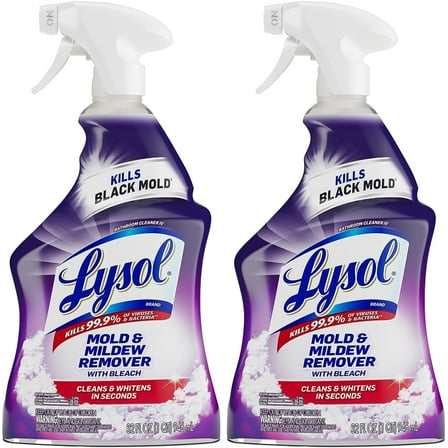 Lysol Mold and Mildew Remover with Bleach, 2 Pack Bathroom Cleaner Spray, Whitens and Removes Soap Scum and Stains on Tiles, Grout, Bathtubs, Toilets, Sinks, 32 oz. Each