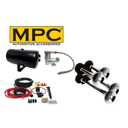 4 Trumpet Train Air Horn for Car & Truck 12v Air System 120 PSI External Mount