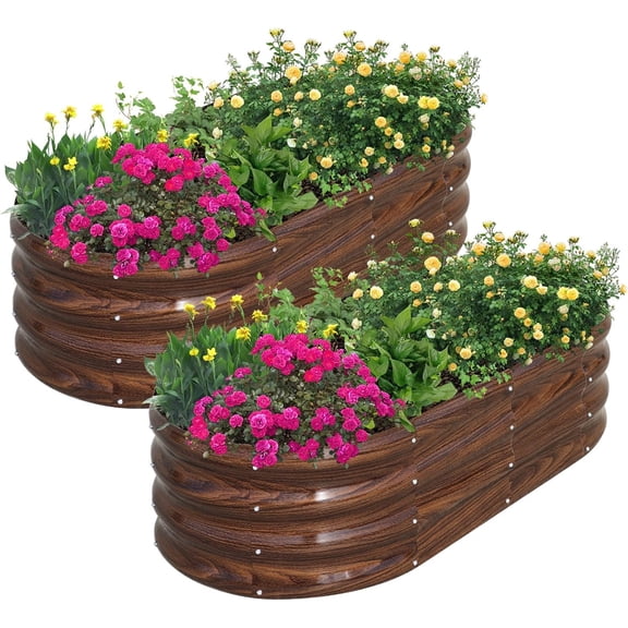 Galvanized Raised Garden Bed Outdoor, 2 Pcs 4x2x1ft Oval Metal Planter Boxes for Vegetables and Flowers