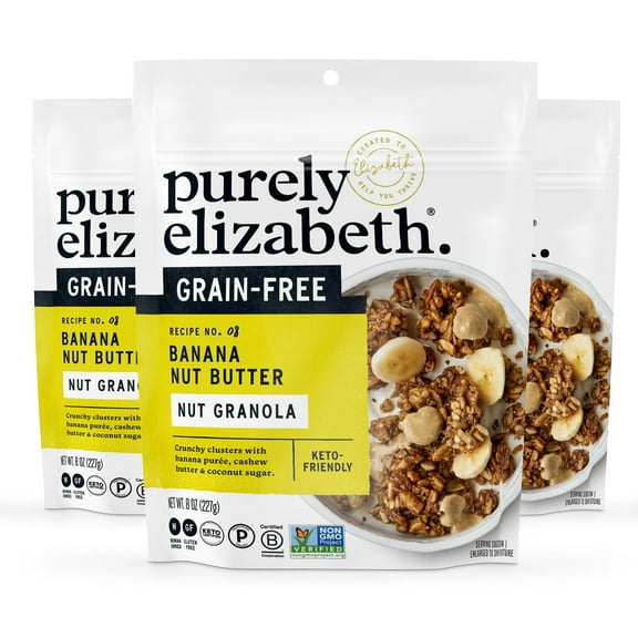 Purely Elizabeth, Banana Nut SBF3 Butter, Keto Granola, Grain-Free (3 Ct, 8oz Bags)
