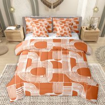 Feelyou Fashion Stripes Orange Twin Bedding Sets 7-Piece, Neutral Minimalism Bedding Comforter Set, Teens Kids Boys Girls Reversible Sheet Sets, Breathable Home Decor