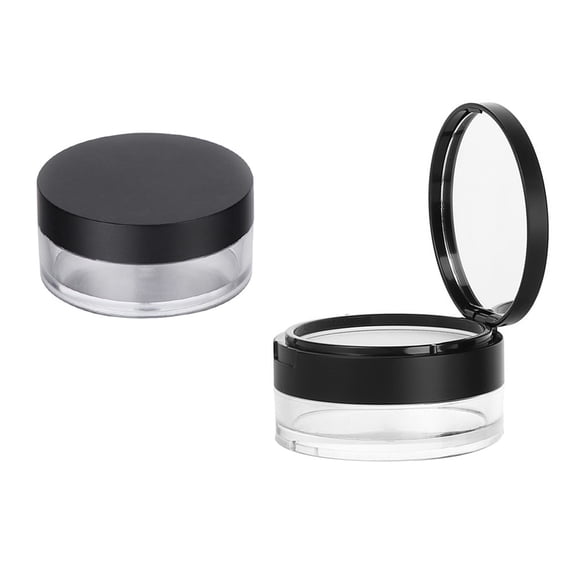 IBASETOY 1Set Portable Loose Powder Box Plastic Black Storage Container for Travel Use with Mirror Type Design