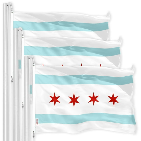 Chicago City Flag 3x5FT 3-Pack 150D Printed Polyester By G128