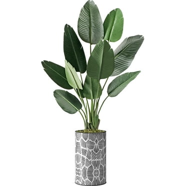 Artificial Tree in Contemporary Geometric Pattern Planter, Fake Bird of Paradise Silk Tree for Indoor and Outdoor Home Decoration - 58" Overall Tall (Plant Pot Plus Tree)