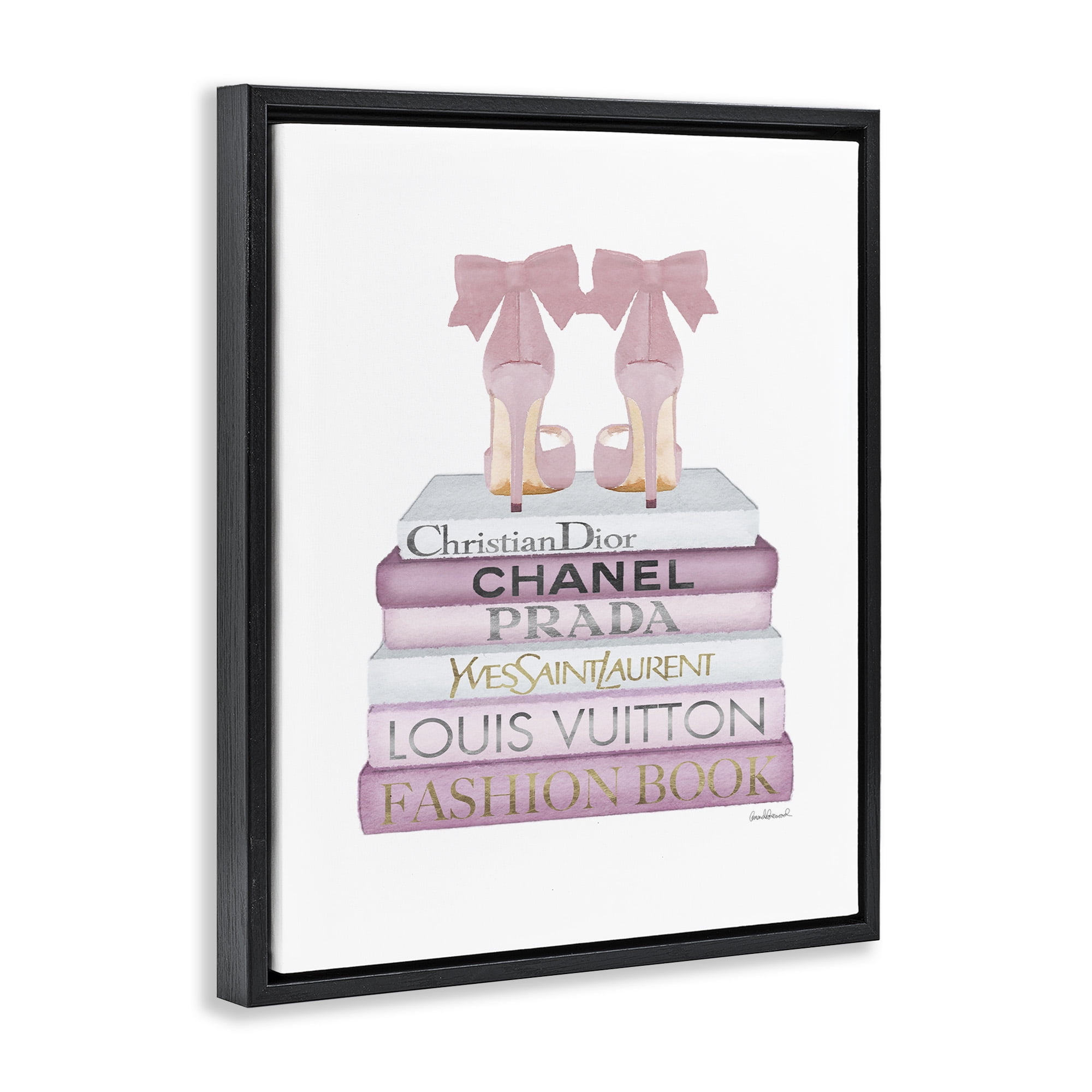 Stupell Industries Pastel Pink Heels & Books Beauty & Fashion Painting Black Floater Framed Canvas Art Print Wall Art, 25 x 31