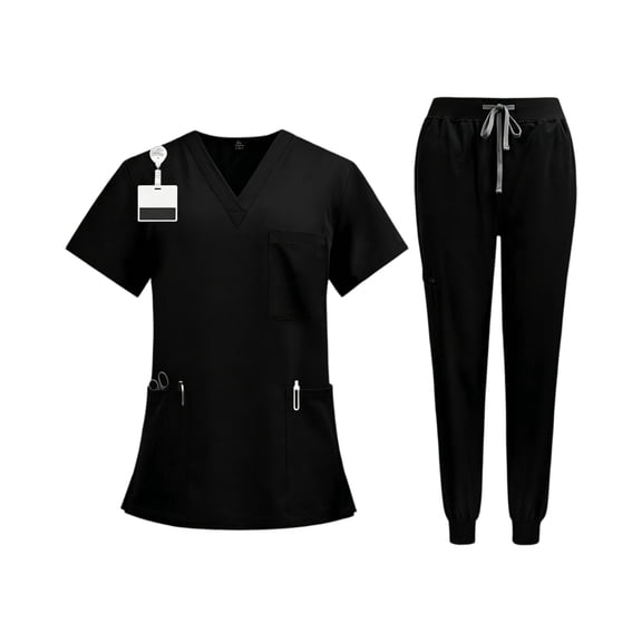 Scrubs for Women Set V-Neck Top & Tapered Leg Jogger Pants Stretch Nursing Scrubs Set Uniform