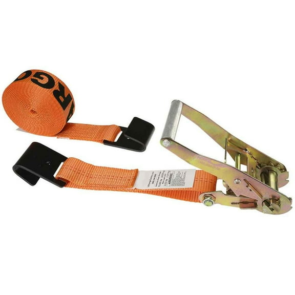 2" x 18' Orange Ratchet Strap w/ Black Flat Hook